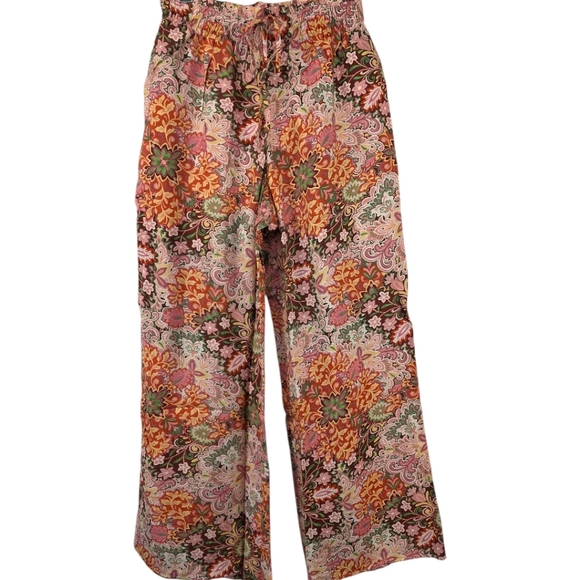 DEX Retro Floral Wide Leg Pants 70s Soft Girl Medallion Print Size Small NWT - Picture 2 of 10